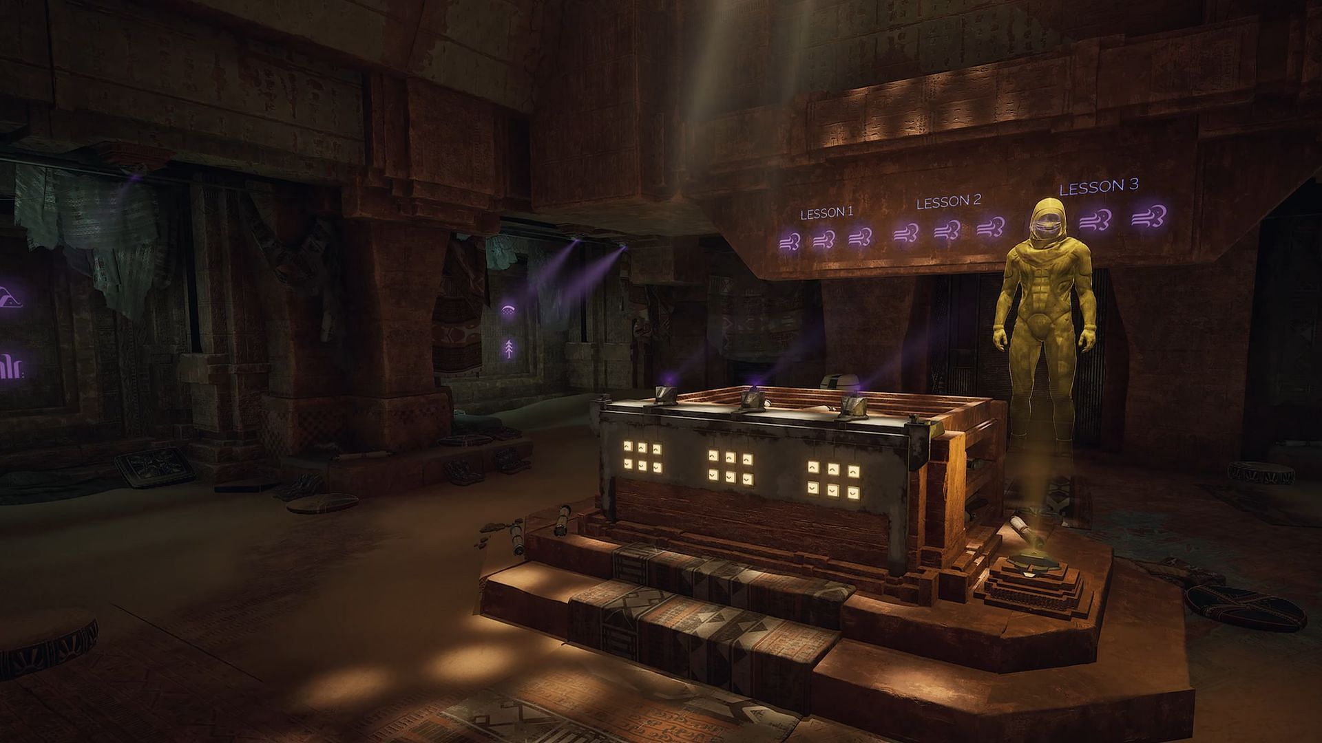 You need to match a series of symbols with the correct concepts spoken by the projection (Image via Funcom)